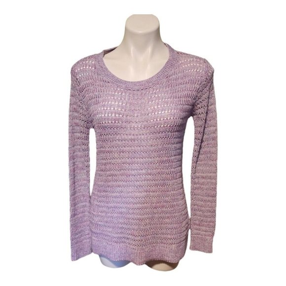 Talbots Sweater Women XS  Purple Crochet Long Sleeve Cotton‎ Pullover Knit NWT - Picture 1 of 10